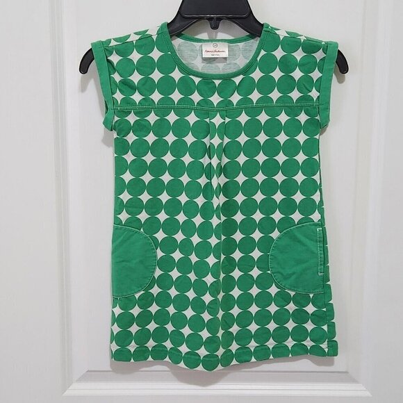 Hanna Andersson Girls 110 (5) Green Polka Dot Short Sleeve Dress with Pockets - Picture 1 of 7